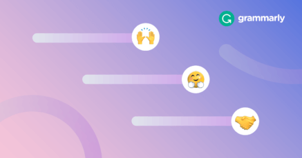 Three emojis showing open hands, a happy face, and shaking hands, representing different tones of writing.