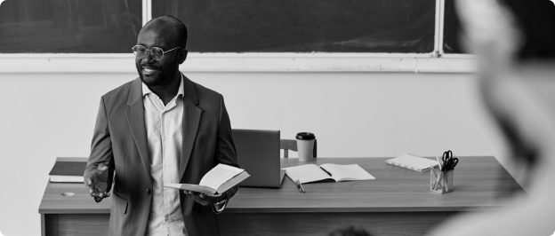 Teacher in front of classroom 